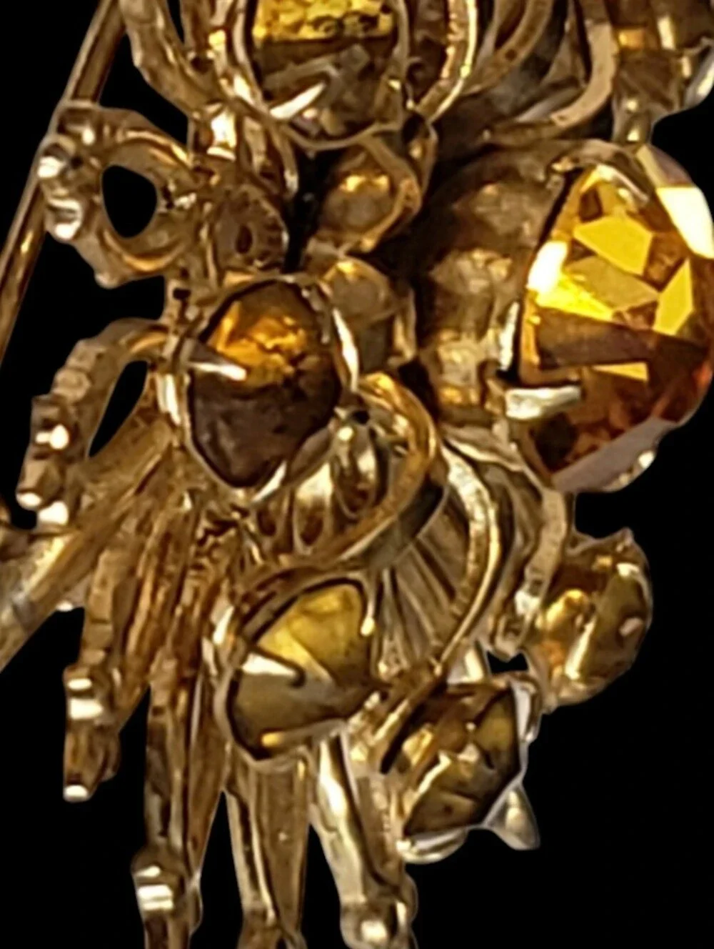 Vintage Coro Sunburst Brooch Pin Amber Gold Tone